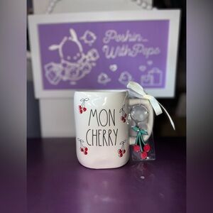🍒NWT Rae Dunn Mon Cherry Mug with Keychain 12 oz